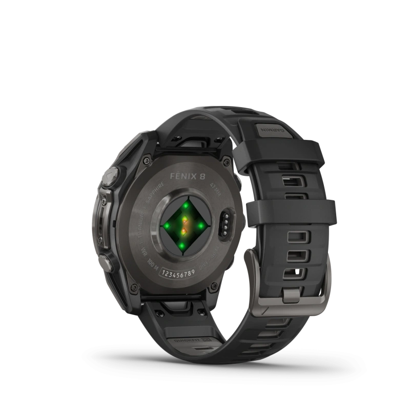 Garmin Fenix 8 - 47 мм AMOLED | SAPPHIRE | Carbon grey DLC titanium with Black/pebble grey silicone band