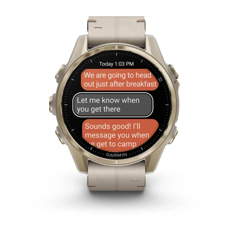 Garmin Fenix 8 - 43 мм AMOLED | Sapphire | Soft Gold with Limestone Leather Band