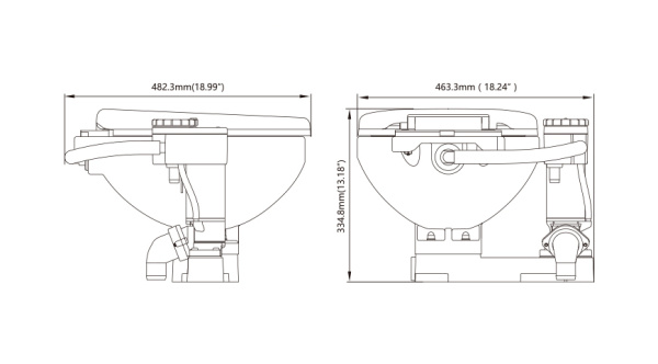 Унитаз судовой керамический с вертикальным насосом 24В (размер стандарт) SFMTE2-02-R от прозводителя SeaFlo